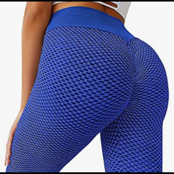 TikTok Women Ruched High Waist Slim Leggings BLUE